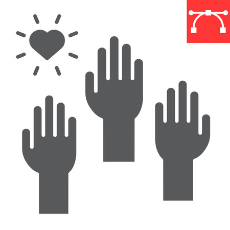 Volunteering glyph icon, teamwork and volunteer, hands up vector icon, vector graphics, editable stroke solid sign, eps 10.のイラスト素材