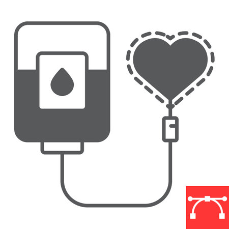 Blood donation glyph icon, donorship and transfusion, blood bag vector icon, vector graphics, editable stroke solid sign, eps 10.のイラスト素材