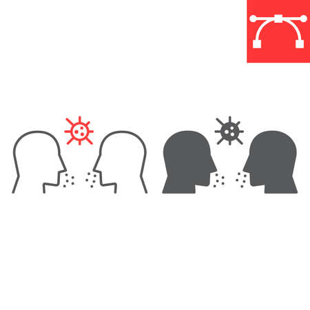 Airborne infection line and glyph icon, respiratory and coronavirus, airborne infection vector icon, vector graphics, editable stroke outline signのイラスト素材
