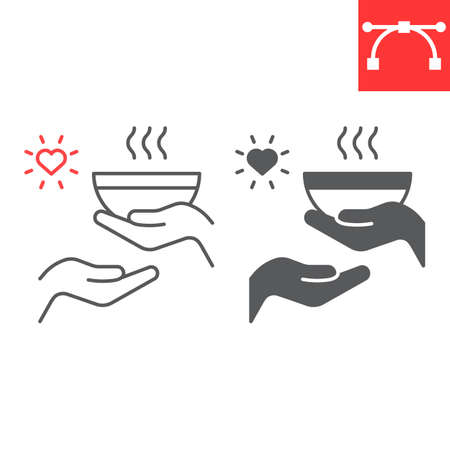 Food sharing line and glyph icon, care and volunteering, food share vector icon, vector graphics, editable stroke outline signのイラスト素材