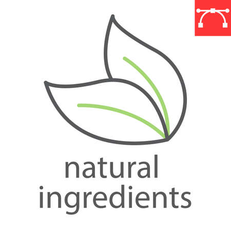 Natural ingredients line icon, ecological and environmental, leaf vector icon, vector graphics, editable stroke outline sign,  .のイラスト素材