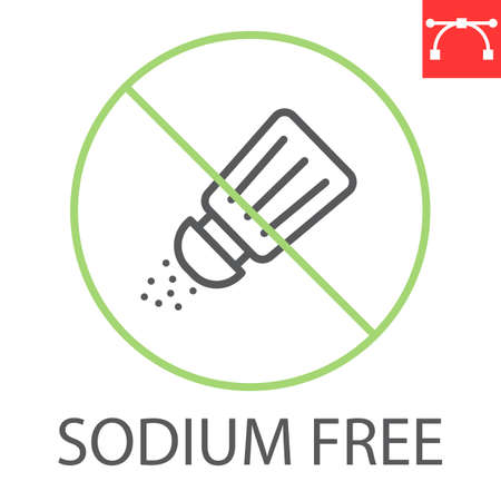 Sodium free line icon, product and salt shaker, salt free vector icon, vector graphics, editable stroke outline sign,  .のイラスト素材