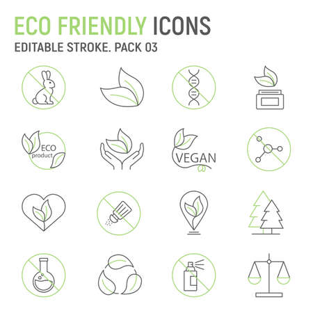 Eco Friendly line icon set, nature collection, vector graphics, logo illustrations, eco friendly vector icons, bio signs, outline pictograms, editable strokeのイラスト素材