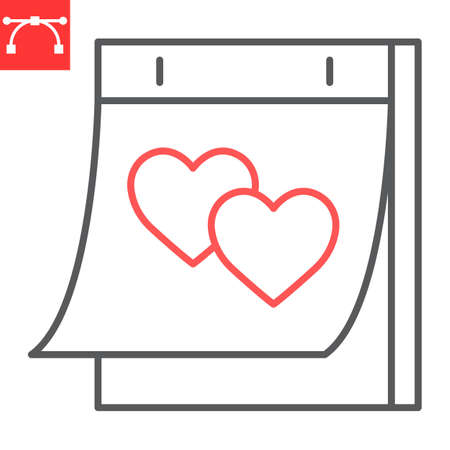 Valentines day calendar line icon, valentines day and romantic, calendar with heart vector icon, vector graphics, editable stroke outline sign, eps 10.のイラスト素材