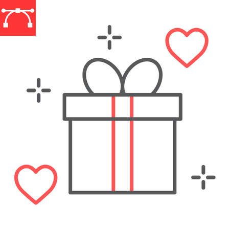 Gift box line icon, valentines day and love, gift vector icon, vector graphics, editable stroke outline sign, eps 10.のイラスト素材