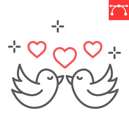 Love birds line icon, valentines day and heart, lover birds vector icon, vector graphics, editable stroke outline sign, eps 10.のイラスト素材