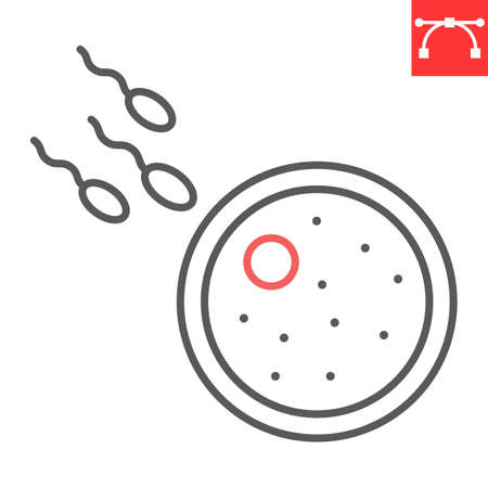 Sperm fertilizing egg cell line icon, fertility and reproduction, fertilization egg cell vector icon, vector graphics, editable stroke outline sign, eps 10.のイラスト素材