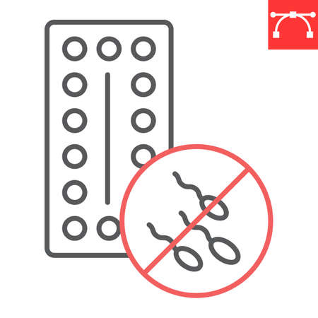 Contraception line icon, contraceptive and sperm, Contraception pills vector icon, vector graphics, editable stroke outline sign, eps 10.のイラスト素材