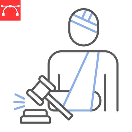 Personal injury law line icon, medical and broken hand, injured person vector icon, vector graphics, editable stroke outline sign, eps 10.のイラスト素材