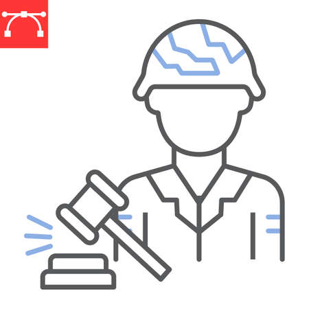 Military law line icon, judge and army, soldier vector icon, vector graphics, editable stroke outline sign, eps 10.のイラスト素材