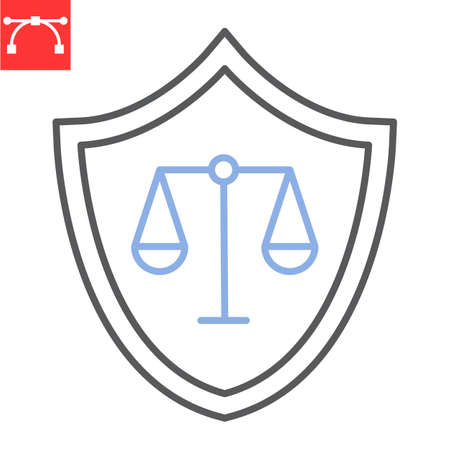 Insurance law line icon, protection and lawyer, shield and scale vector icon, vector graphics, editable stroke outline sign, eps 10.のイラスト素材