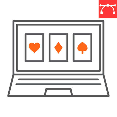 Online casino line icon, laptop and bet, online poker vector icon, vector graphics, editable stroke outline sign.のイラスト素材