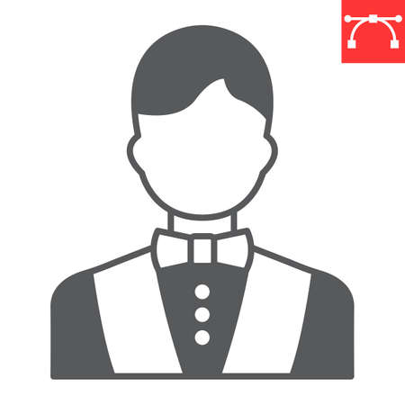 Croupier glyph icon, dealer and casino worker, croupier vector icon, vector graphics, editable stroke solid sign.のイラスト素材