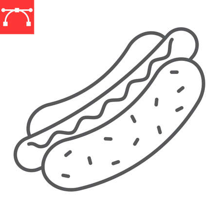 Hot dog line icon, junk food and sausage, hotdog vector icon, vector graphics, editable stroke outline sign.のイラスト素材