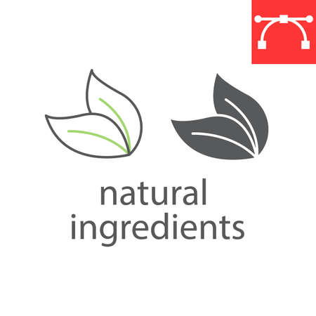 Natural ingredients line and glyph icon, ecological and environmental, leaf vector icon, vector graphics, editable stroke outline signのイラスト素材