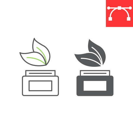 Organic cosmetics line and glyph icon, cosmetic and eco friendly, herbal face cream vector icon, vector graphics, editable stroke outline signのイラスト素材