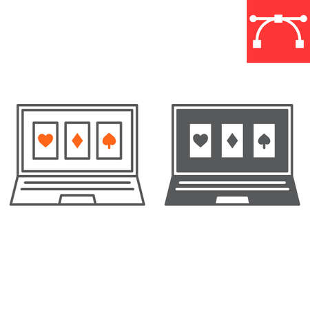 Online casino line and glyph icon, laptop and bet, online poker vector icon, vector graphics, editable stroke outline signのイラスト素材