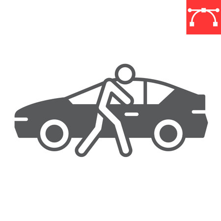 Car thief glyph icon, insurance and theft, car theft vector icon, vector graphics, editable stroke solid signのイラスト素材