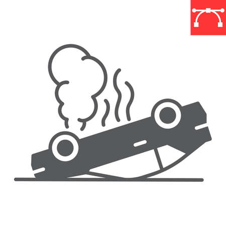 Overturned car glyph icon, insurance and accident, crashed car vector icon, vector graphics, editable stroke solid signのイラスト素材