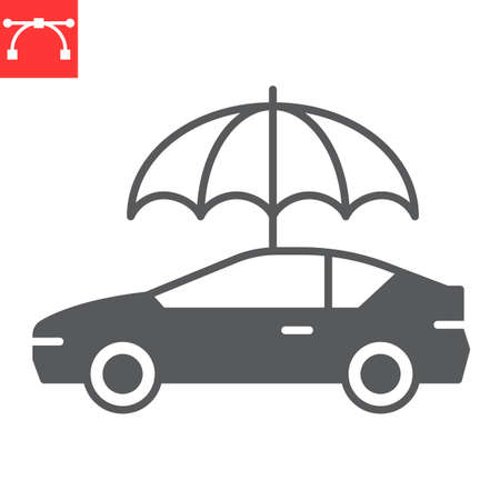 Car insurance glyph icon, protection and vehicle, car with umbrella vector icon, vector graphics, editable stroke solid signのイラスト素材