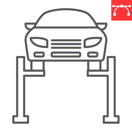 Car lifting line icon, vehicle service and repair, car service vector icon, vector graphics, editable stroke outline signのイラスト素材