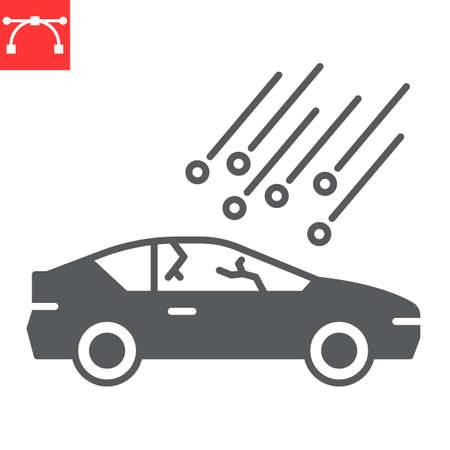 Hail damage glyph icon, insurance and car accident, hail on the car vector icon, vector graphics, editable stroke solid signのイラスト素材