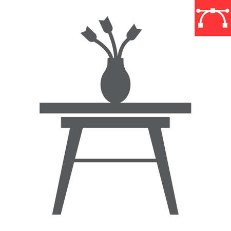 Table with vase flowers glyph iconのイラスト素材