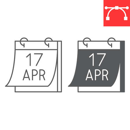 April 17 calendar line and glyph iconのイラスト素材