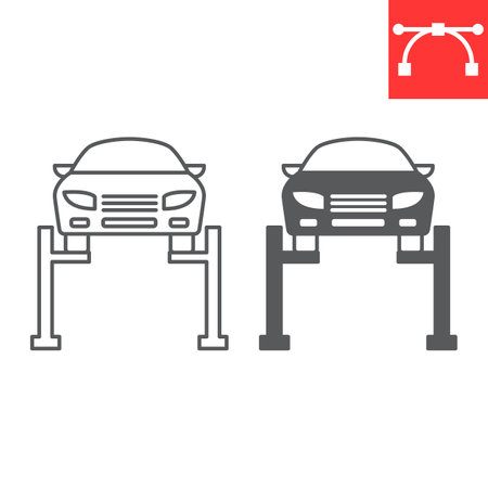Car lifting line and glyph iconのイラスト素材