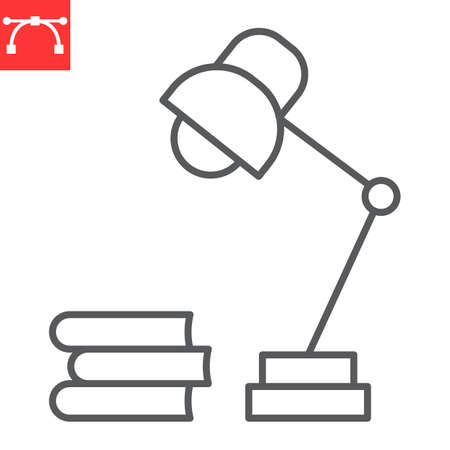 Table lamp with books line iconのイラスト素材