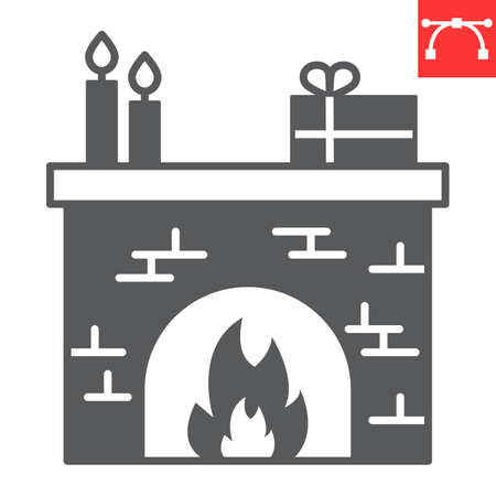 Christmas fireplace glyph iconのイラスト素材