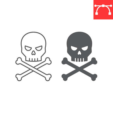 Skull and crossbones line and glyph iconのイラスト素材