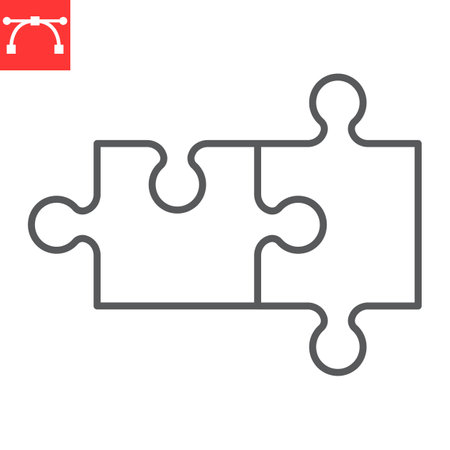 Puzzle pieces line icon, solution and solving, two puzzle vector icon, vector graphics, editable stroke outline sign, eps 10.のイラスト素材
