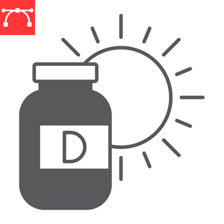 Vitamin D glyph icon, supplements and health, vitamin D bottle vector icon, vector graphics, editable stroke solid sign, eps 10.のイラスト素材