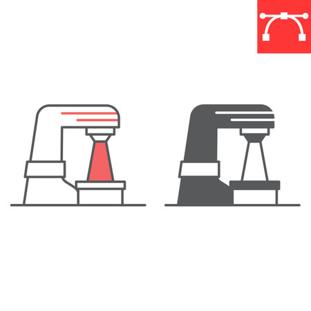 Radiation therapy line and glyph icon, oncology and treatment, radiotherapy vector icon, vector graphics, editable stroke outline and solid sign, eps 10.のイラスト素材