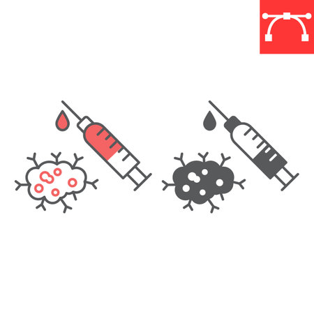 Immunotherapy line and glyph icon, oncology and AIDS, antibodies vector icon, vector graphics, editable stroke outline and solid sign, eps 10.のイラスト素材