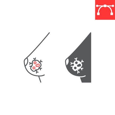 Breast cancer line and glyph icon, oncology and treatment, breast tumor vector icon, vector graphics, editable stroke outline and solid sign, eps 10.のイラスト素材