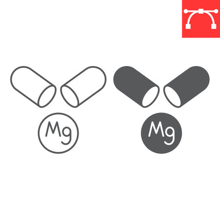 Magnesium supplement line and glyph icon, vitamins and health, Mg mineral vector icon, vector graphics, editable stroke outline sign, eps 10.のイラスト素材