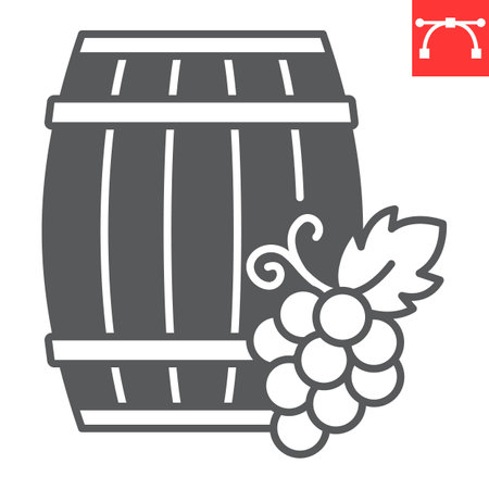 Wine barrel glyph icon, drink and alcohol, wooden cask vector icon, vector graphics, editable stroke solid sign, eps 10.のイラスト素材