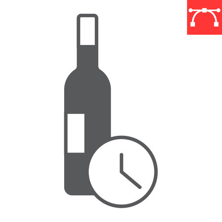 Aging of wine glyph icon, drink and alcohol, bottle with clock vector icon, vector graphics, editable stroke solid sign, eps 10.のイラスト素材