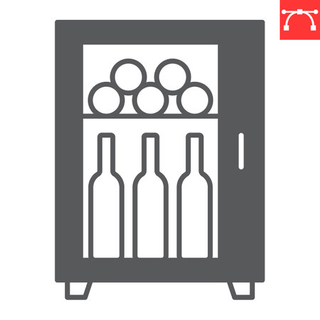 Wine fridge glyph icon, drink and alcohol, refrigerator with bottles vector icon, vector graphics, editable stroke solid sign, eps 10.のイラスト素材