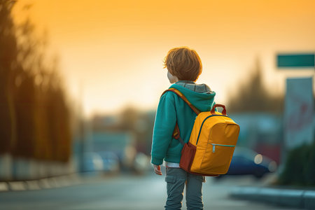 Boy with a school backpack seen from behind, Back to School concept.の写真素材