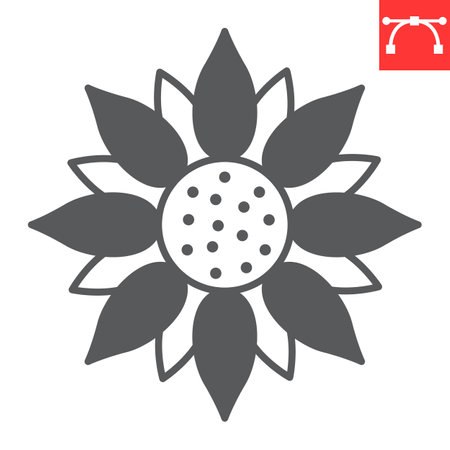 Sunflower glyph icon, thanksgiving and holidays, flower vector icon, maize vector graphics, editable stroke solid sign, eps 10.のイラスト素材