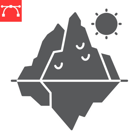 Iceberg melting glyph icon, climate change and ecology, ice melting vector icon, vector graphics, editable stroke solid sign, eps 10.のイラスト素材