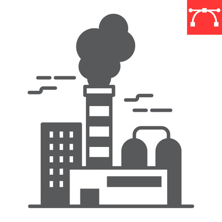 Factory glyph icon, industry and ecology, refinery vector icon, vector graphics, editable stroke solid sign, eps 10.のイラスト素材