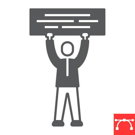 Manifestation glyph icon, protest and demonstrate, man holding banner vector icon, vector graphics, editable stroke solid sign, eps 10.のイラスト素材