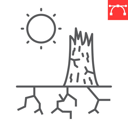 Drought line icon, climate change and ecology, cracked ground vector icon, vector graphics, editable stroke outline sign, eps 10.のイラスト素材