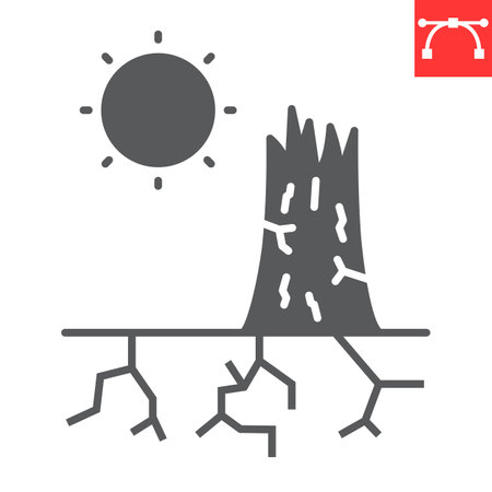 Drought glyph icon, climate change and ecology, cracked ground vector icon, vector graphics, editable stroke solid sign, eps 10.のイラスト素材