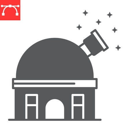 Observatory glyph icon, cosmos and science, observatory telescope vector icon, vector graphics, editable stroke solid sign, eps 10.のイラスト素材