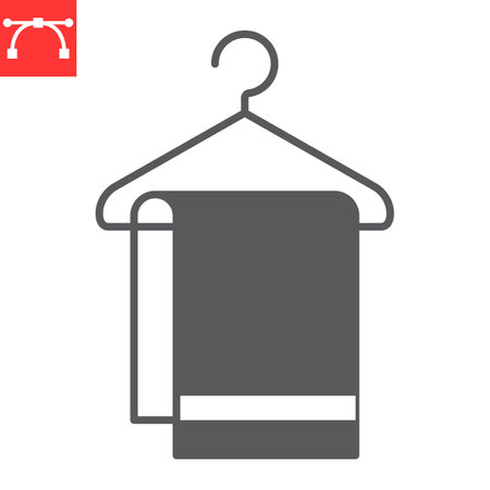 Towel on hanger glyph icon, laundry and hotel services, bath towel vector icon, vector graphics, editable stroke solid sign, eps 10.のイラスト素材